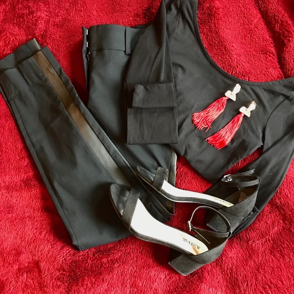 The Limited Black Dress Pant w/Faux Leather Detail - Picture 1 of 5